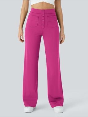 HALARA Wide Leg High-Rise Pants in Fuchsia Pink. Size XL Tall.